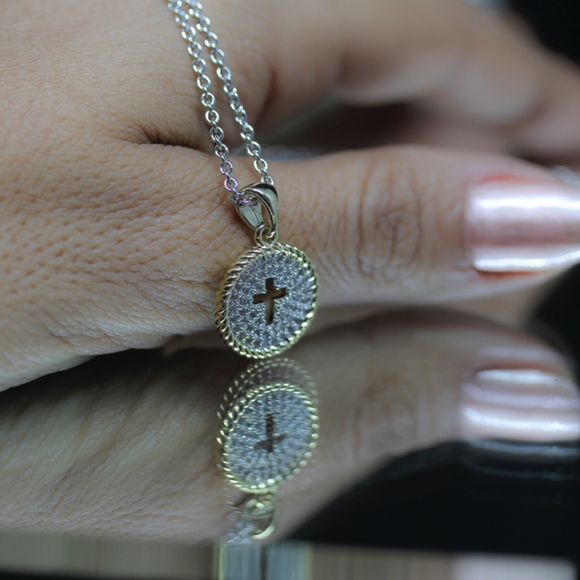 Jenna Jameson Jewelry - 14KT Gold Dipped Two Tone CZ Pave Necklace